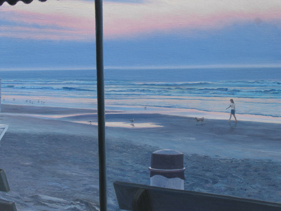 a morning walk with her dog